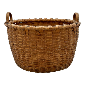 Outstanding Large Size Antique American Hand Woven Ash Wood Splint Maine Apple Farm Harvest Basket