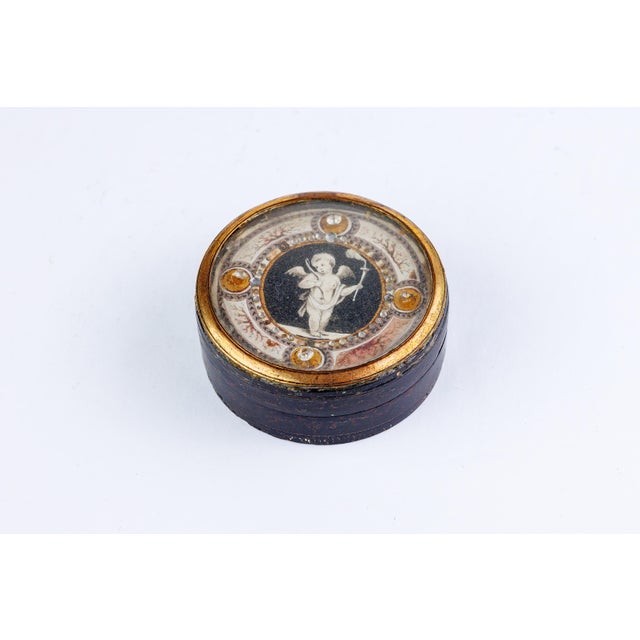 French Antique French/Italian Presentation Box With Grisaille Cupid Miniature & Jeweled Border, 18th Century Style For Sale - Image 3 of 3