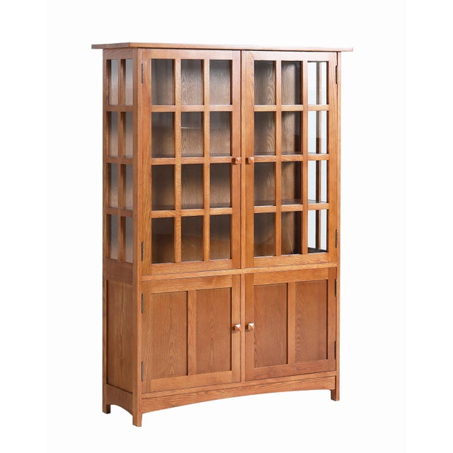 Mission Mission Oak 4 Door Display China Cabinet - Michael's Cherry Stain For Sale - Image 3 of 10