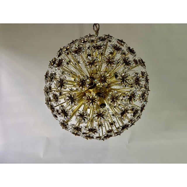 Metal Large 1950s Sputnik Dandelion Chandelier, Brass & Crystal, 11 Bulbs For Sale - Image 7 of 18