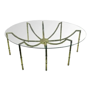 1970s Modernist Oval Metal Faux Bamboo Coffee Table
