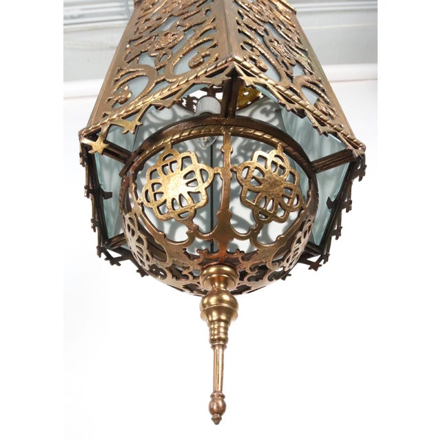 Mid 20th Century Oscar Bach Style Cast Bronze Frosted Glass Pendant Light For Sale - Image 12 of 14