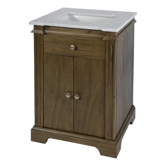 Rachelle 24 in. W Rectangular Wood & Marble Bathroom Vanity with Storage, Brown For Sale