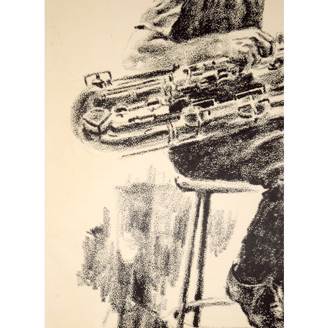 1960s Gerry Mulligan, Baritone Sax - Rare Signed Figurative Lithograph in Ink on Paper by Eugene Hawkins For Sale - Image 5 of 6