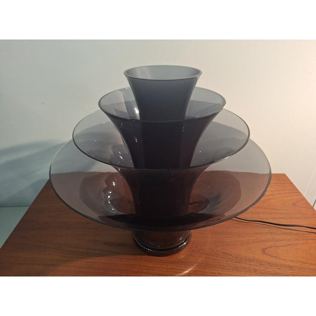 Metal Petal Table Lamp with 4 Fume Glasses and Floral Motifs For Sale - Image 7 of 17