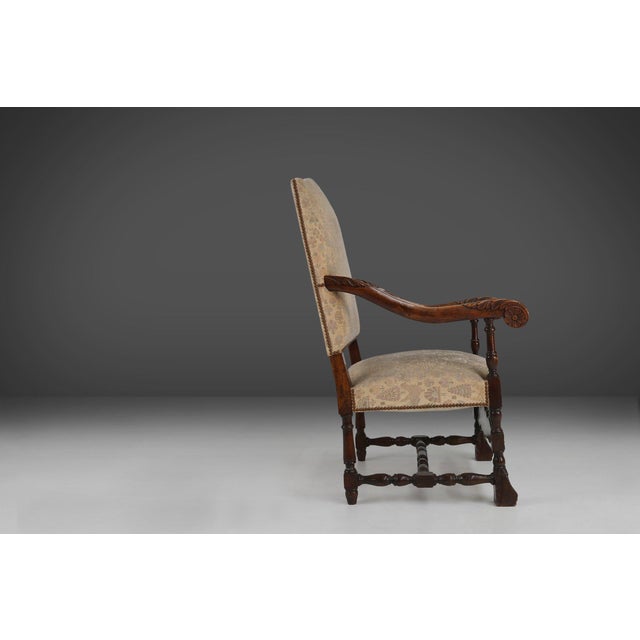Antique Renaissance Throne Armchair in Carved Oak, France, 1850s For Sale - Image 4 of 14