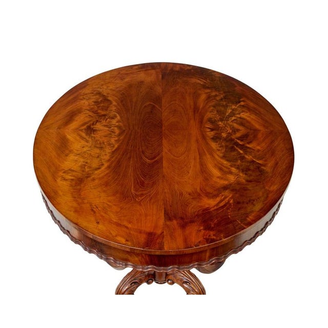 Brown Antique Carved Flame Mahogany Oval Center Table, 1890s For Sale - Image 8 of 9