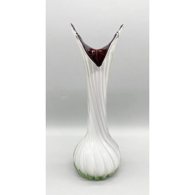 Late 20th Century 20th Century Murano Style Cased Glass White and Purple Vase For Sale - Image 5 of 9