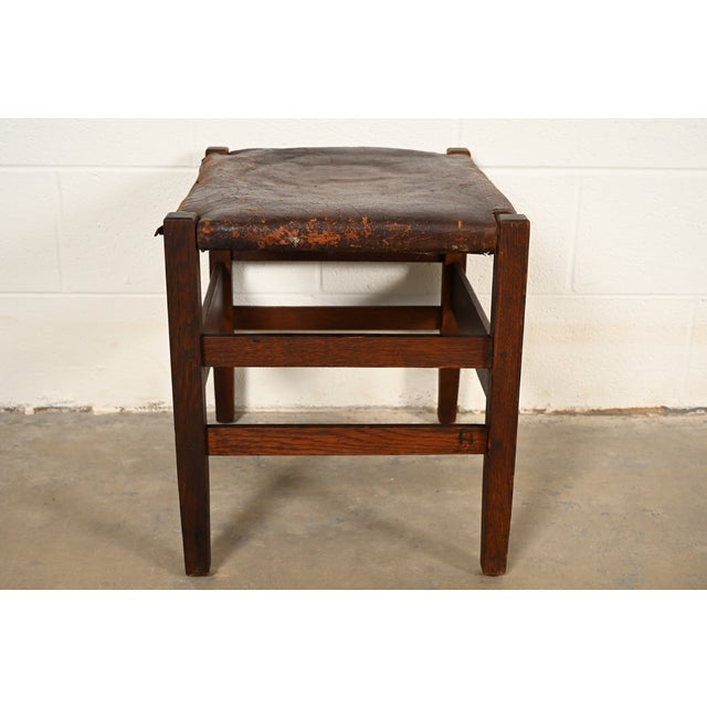 Wood Gustav Stickley Antique Mission Oak Arts & Crafts Stool or Ottoman, Circa 1910 For Sale - Image 7 of 10