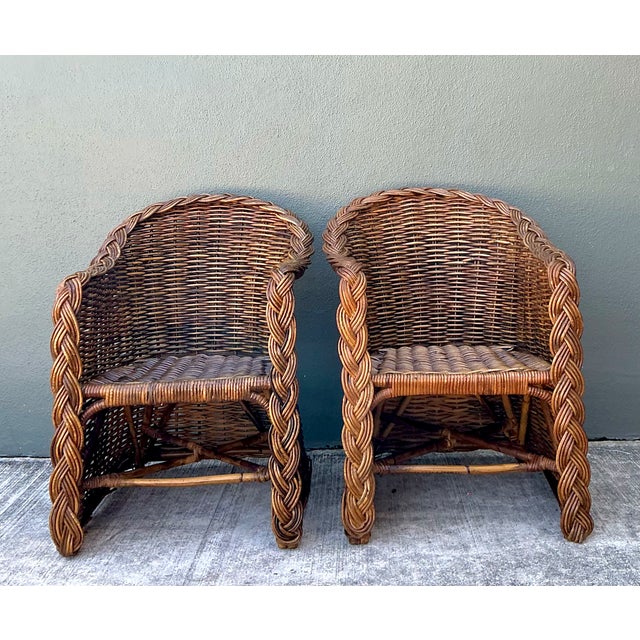 Vintage Woven Rattan Lounge Chairs - Pair For Sale In West Palm - Image 6 of 12