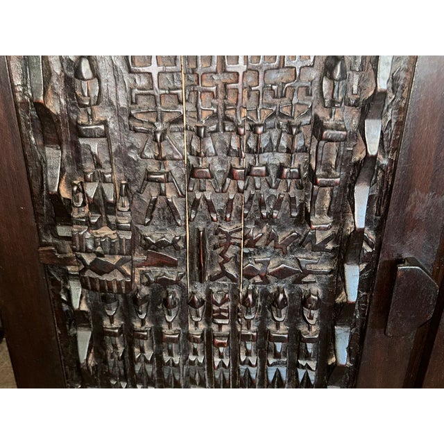 Vintage Hand-Carved African Wooden Cabinet, 1990s For Sale - Image 4 of 5