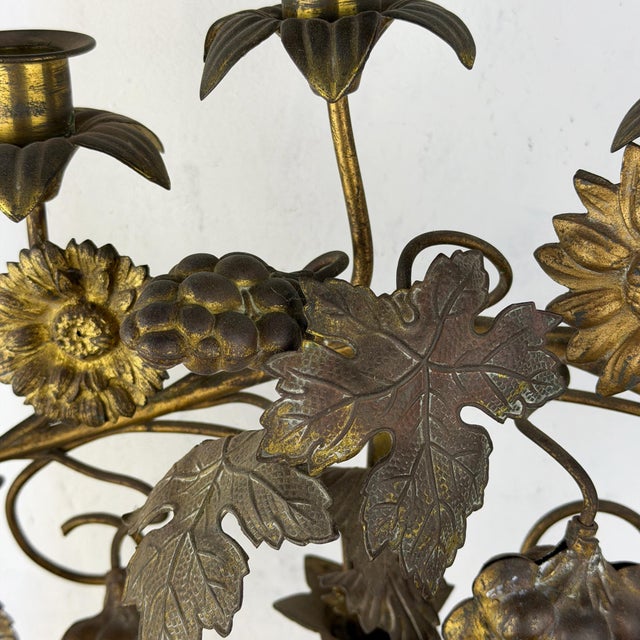 Metal Antique French Candleholder with Flowers and Grapes, 1890s For Sale - Image 7 of 16