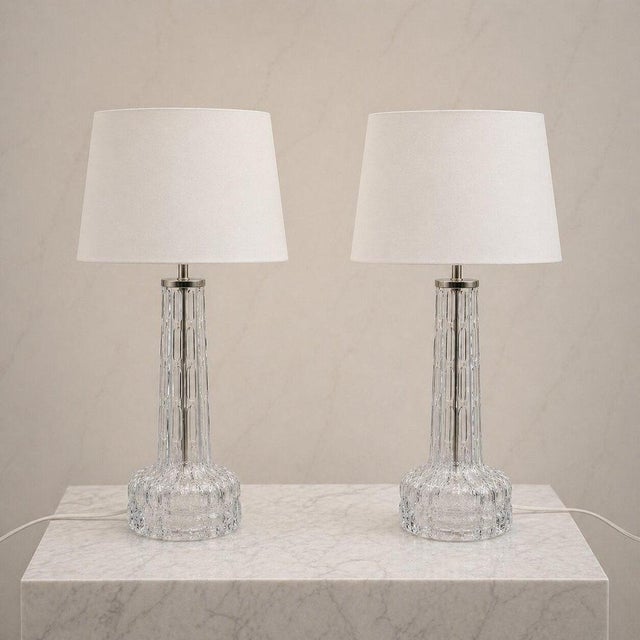 Carl Fagerlund Crystal Table Lamps by Carl Fagerlund for Orrefors, Sweden, 1960s, Set of 2 For Sale - Image 4 of 9