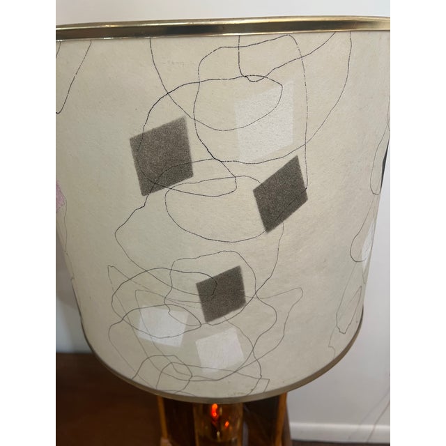 1960s Mid Century Modern Amber Glass Flickering Lamp Set of Two With Shades - a Pair For Sale - Image 10 of 10