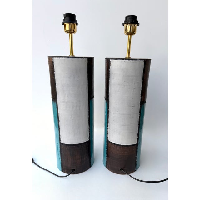 Mid-Century Pair of Ceramic Lamps Mondrian by Bitossi. Italy, 1990s For Sale - Image 12 of 13
