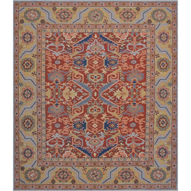 Genuine flat-woven Sumak from Kashmir featuring a beautiful geometric design and an amazing color combination. 100% fine...