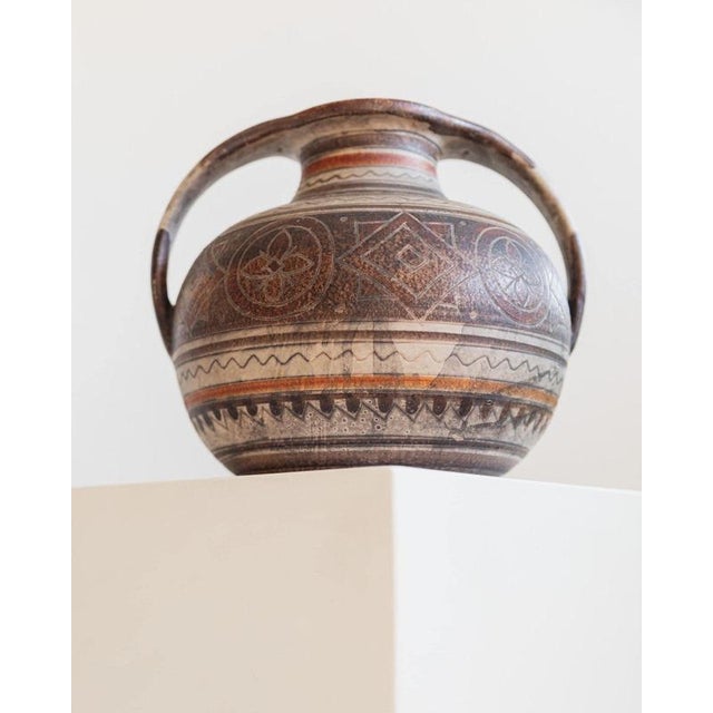 Brown Vintage Italian Hand-Painted Brown Ceramic Vase with Decorative Pattern and Two Handles from Italica Ars, 1960s For Sale - Image 8 of 13