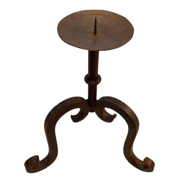 Mid 20th Century Wrought Iron Rustic Scrolled Candle Holders - A Pair For Sale - Image 6 of 8