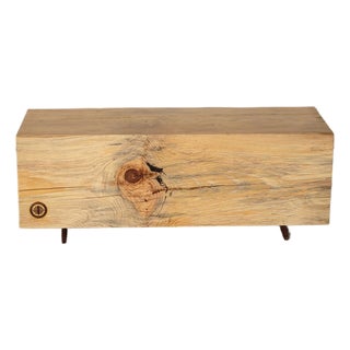 Rustic Pine Beam Bench Pine and Corten Steel Base by Alabama Sawyer 4' For Sale