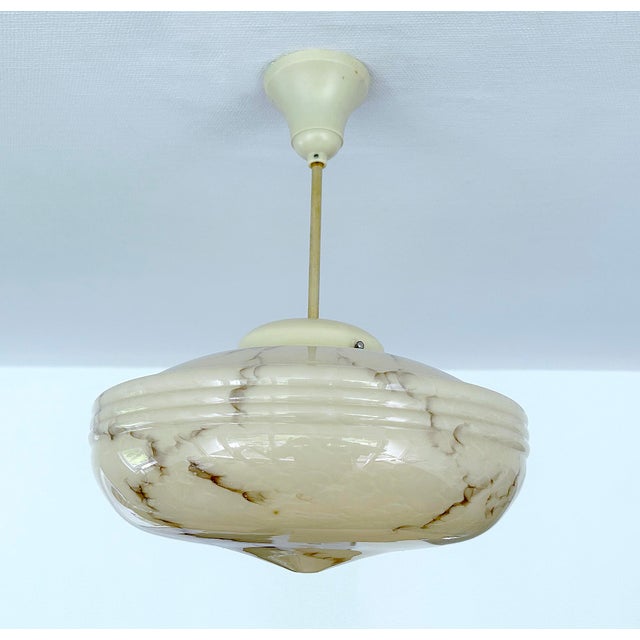 Art Deco Ivory Glass Pendant Light, 1950s For Sale - Image 4 of 18