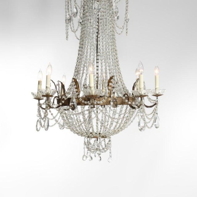 Bronze Large Antique French Empire Inspired Crystal & Bronze 8-Light Chandelier C1930 For Sale - Image 8 of 12