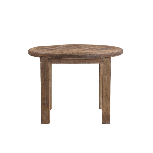 Indian Round Teakwood Table Made From a Vintage Wheel and Reclaimed Wood For Sale - Image 3 of 3
