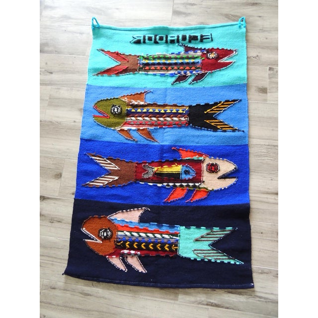 Vintage Orange and Blue Ecuadorian Throw For Sale - Image 4 of 6