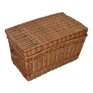 Vintage French Woven Wicker & Willow Trunk For Sale