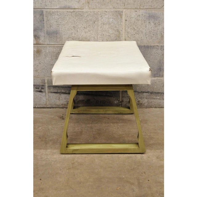 Vintage Mid Century Modern Green Painted Art Deco Vanity Bench Stool Ottoman For Sale - Image 4 of 9