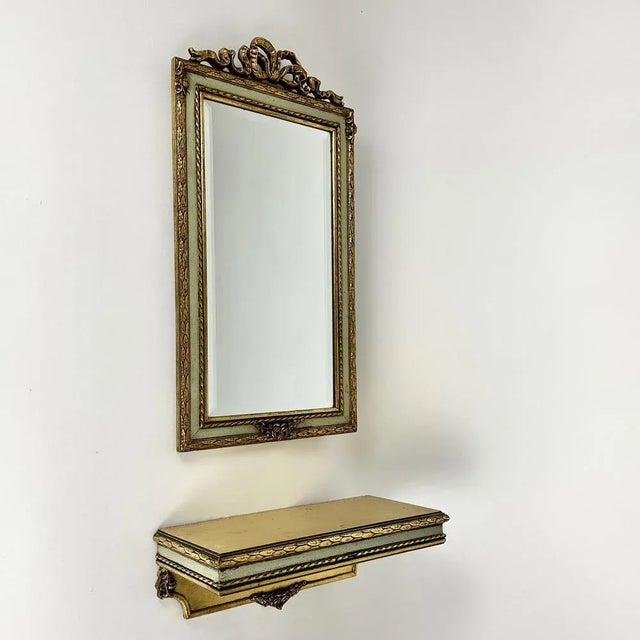 Vintage Gold Plated Wooden Mirror with Wall Console Belgium, 1960s, Set of 2 For Sale - Image 11 of 11