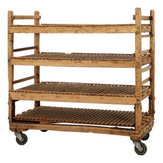 Large Antique French Rolling Shelf in Pine, 1890s For Sale