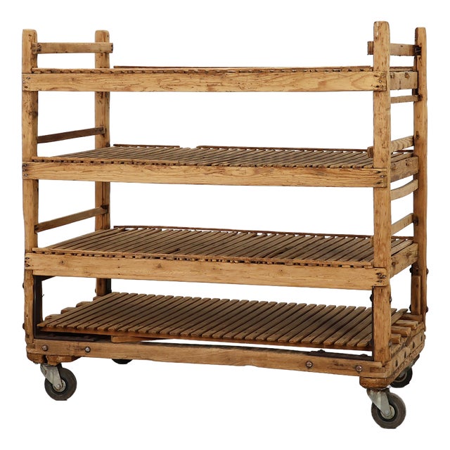 Large Antique French Rolling Shelf in Pine, 1890s For Sale