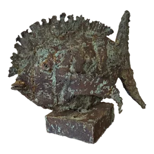 Early 21st Century Bronze Artist Made Brutalist Style Fish Sculpture