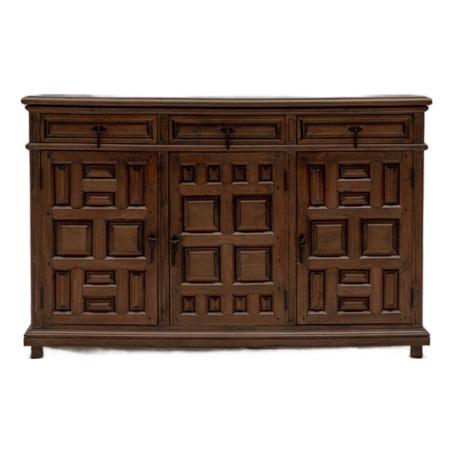 Brutalist Spanish Sideboard in Wood, 1970s For Sale