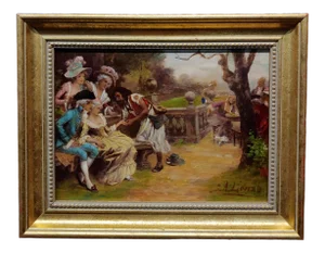 Antonio Lonza -The Fortune Teller to the Aristocratic Woman-19th Century Oil Painting