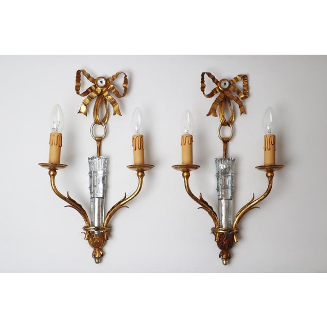 Hollywood Regency Wall Lights with Arrow and Quiver Gold & Crystal Glass from Maison Baguès, 1970s, Set of 2 For Sale - Image 9 of 9
