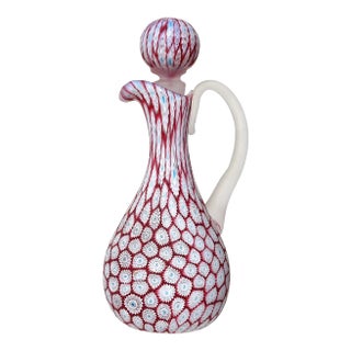 Murano Fratelli Toso Vintage Red Pink White Blue Millefiori Flower Mosaic Italian Art Glass Ewer Cruet For Sale