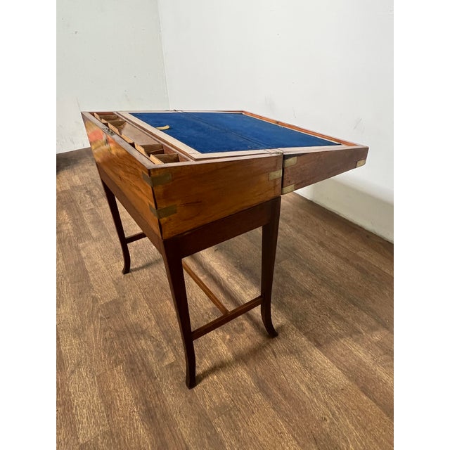 Brown C. 1850s Antique Campaign Officer's Writing Slope on Stand For Sale - Image 8 of 15