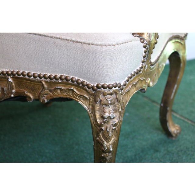 Antique Set of French Tapestry Gild Carved Gold Wood Arm Chairs Chairs & Sofa For Sale - Image 17 of 18