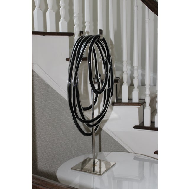 Hand Blown Glass Lasso Art Glass Sculpture W/ Chrome Stand For Sale - Image 15 of 15