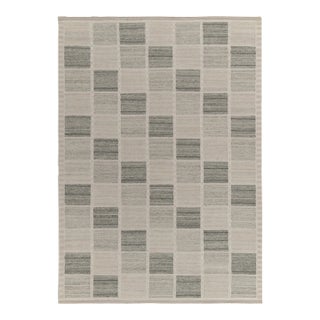 Rug & Kilim's Scandinavian Style Kilim Rug in Gray and White Geometric Pattern - 6'x9' For Sale