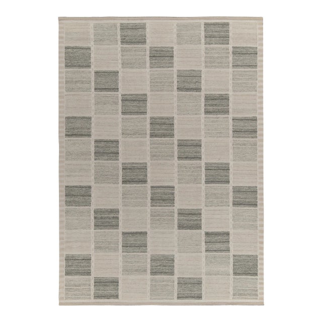 Rug & Kilim's Scandinavian Style Kilim Rug in Gray and White Geometric Pattern - 6'x9' For Sale