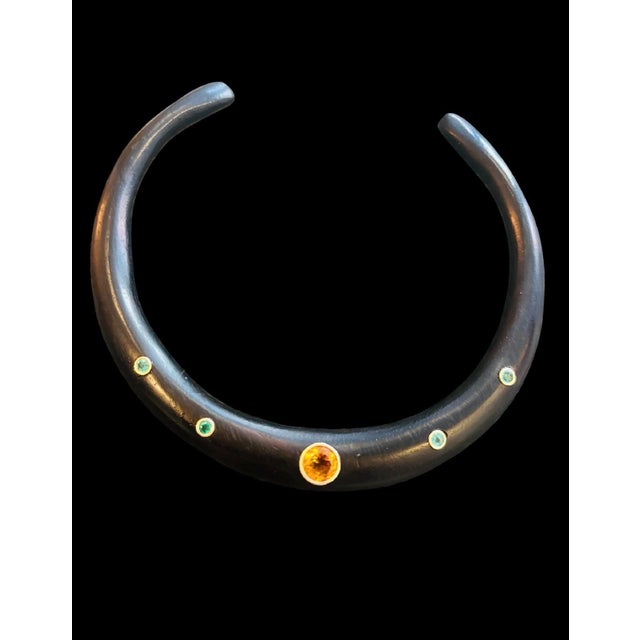 Wood Necklace With Citrine, Emeralds & 14k Gold For Sale - Image 4 of 8