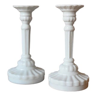 Swedish Candleholders in White Opaline Glass, 1990s, Set of 2 For Sale