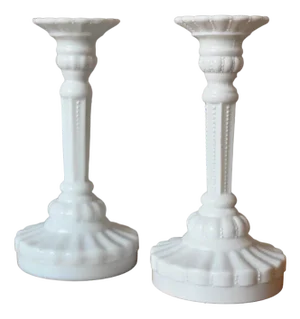 Swedish Candleholders in White Opaline Glass, 1990s, Set of 2