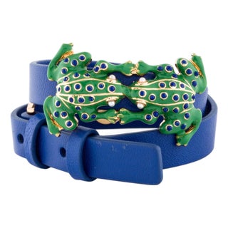 Tory Burch Frog Faux Pearl Enamel Leather Double Wrap Bracelet New For Sale
