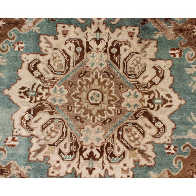 Mid 20th Century Vintage Hand Knotted Turkish Carpet With Geometric Tribal Medallion Design For Sale - Image 5 of 8