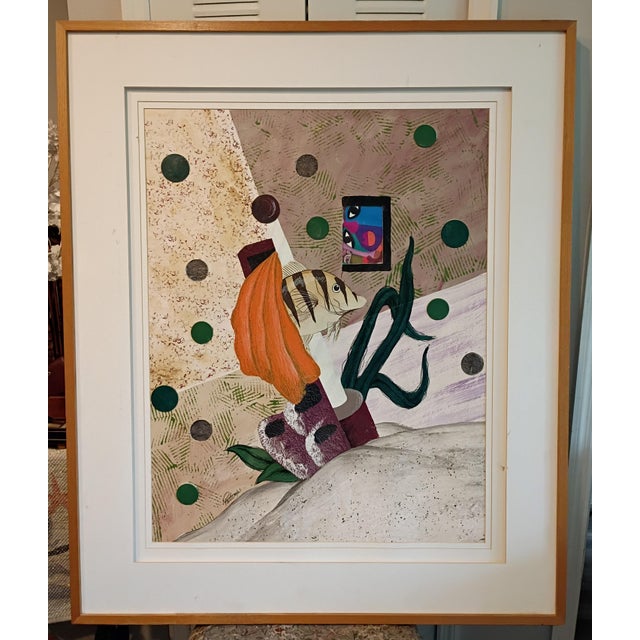 2010s Signed by 'Peters' Large Mid-Century Style Modern Abstract Fish Mixed Media Collage - Framed For Sale - Image 5 of 18