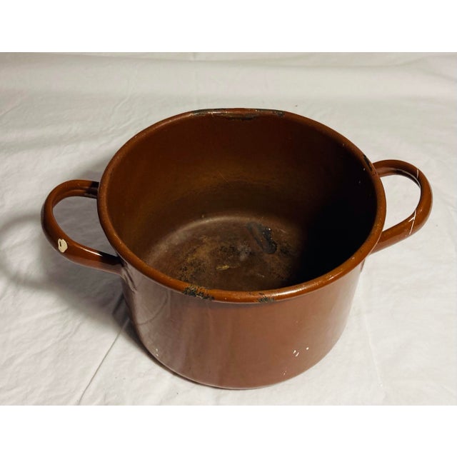 Vintage Enamelware Pot for Camp Cooking for Plants or Flowers Display Two Handles For Sale - Image 4 of 6