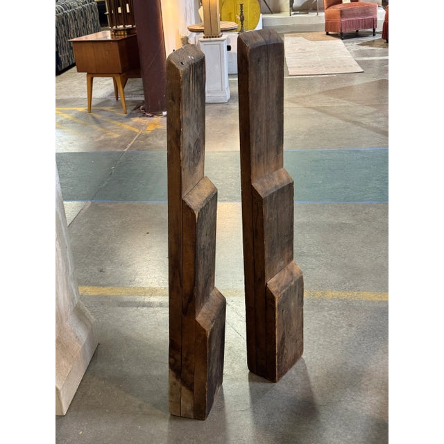 Vintage Mid 20th Century Wooden Floor Sculpture of Two Towering Wooden Graduating Planks For Sale - Image 9 of 9